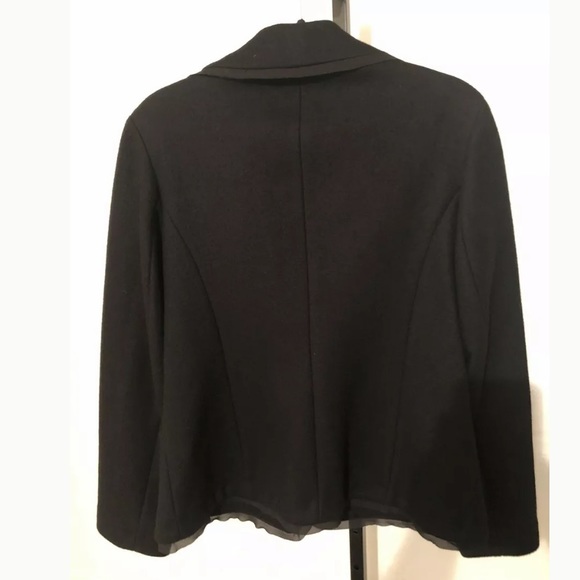 J Jill Wool Blazer Jacket Black Chiffan Trim Snap - Picture 5 of 7